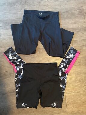 Champion Black Leggings and Pink/black/Gray Floral Panels leggings
